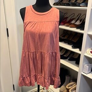 Anthropologie Orange Pink Tiered Sleeveless Tank Top